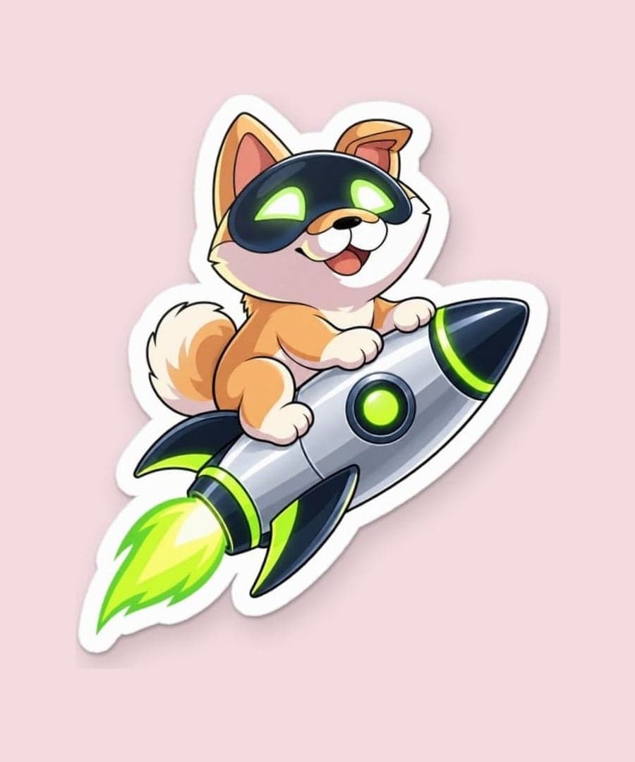 A die-cut sticker of a Shiba Inu riding a rocket (example)
