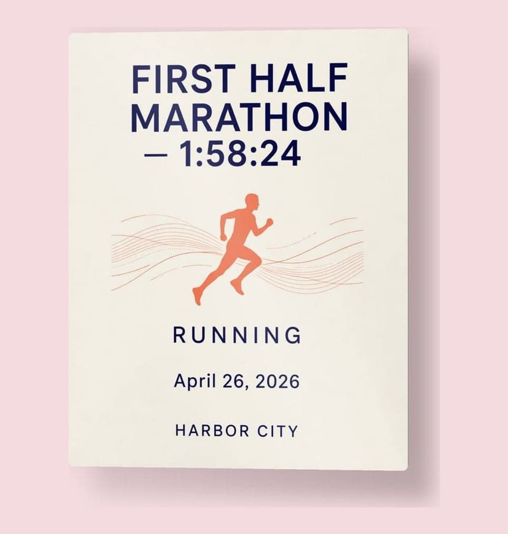 A clean commemorative sports print using the exact supplied achievement, date, and location, on a metal print (example made with AI)