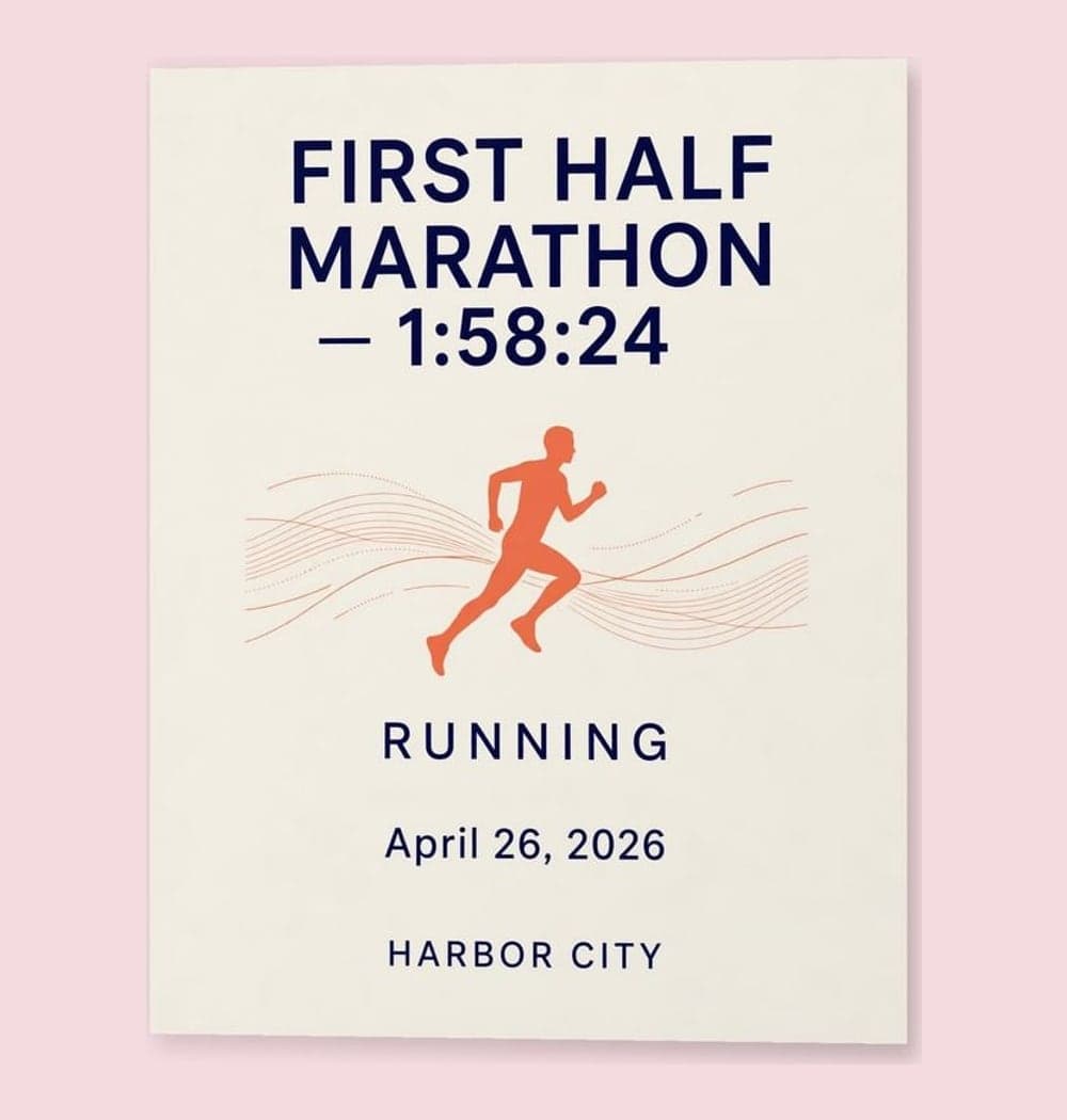 A clean commemorative sports print using the exact supplied achievement, date, and location, on a matte poster (example made with AI)