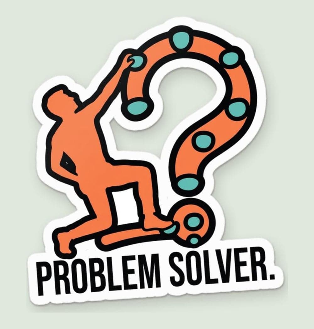 A bold graphic of a climber reaching for a final hold, with the climbing route forming a subtle question-mark shape, as a sticker (example made with AI)