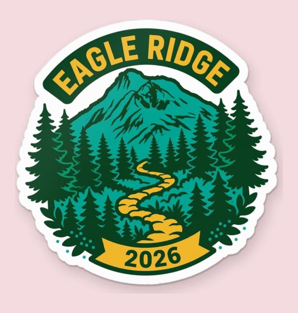 An original national-park-inspired badge of the chosen landscape, with mountains, desert, forest, or coast as specified, as a sticker (example made with AI)
